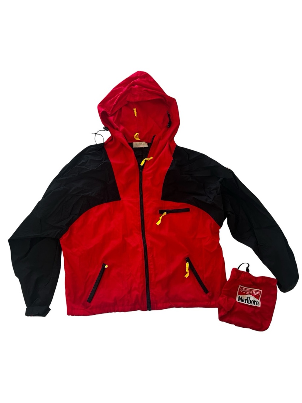 Vintage 90s Marlboro Red & Black Hooded Windbreaker Size L